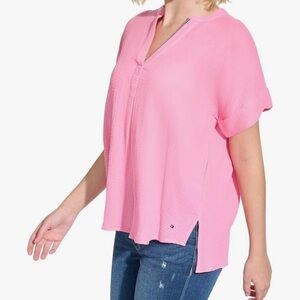 Tommy Hilfiger Women's Lightweight Gauze Notch Collar Popover Shirt NWT